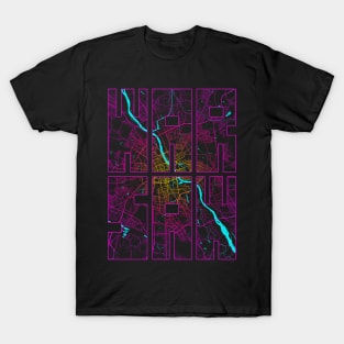 Warsaw, Poland City Map Typography - Neon T-Shirt